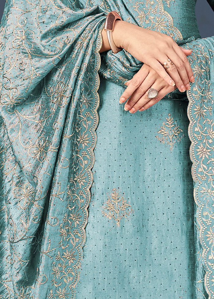 3 Pc Green Semi Stitched Silk Suit Set VDSOT16062049 - Indian Silk House Agencies