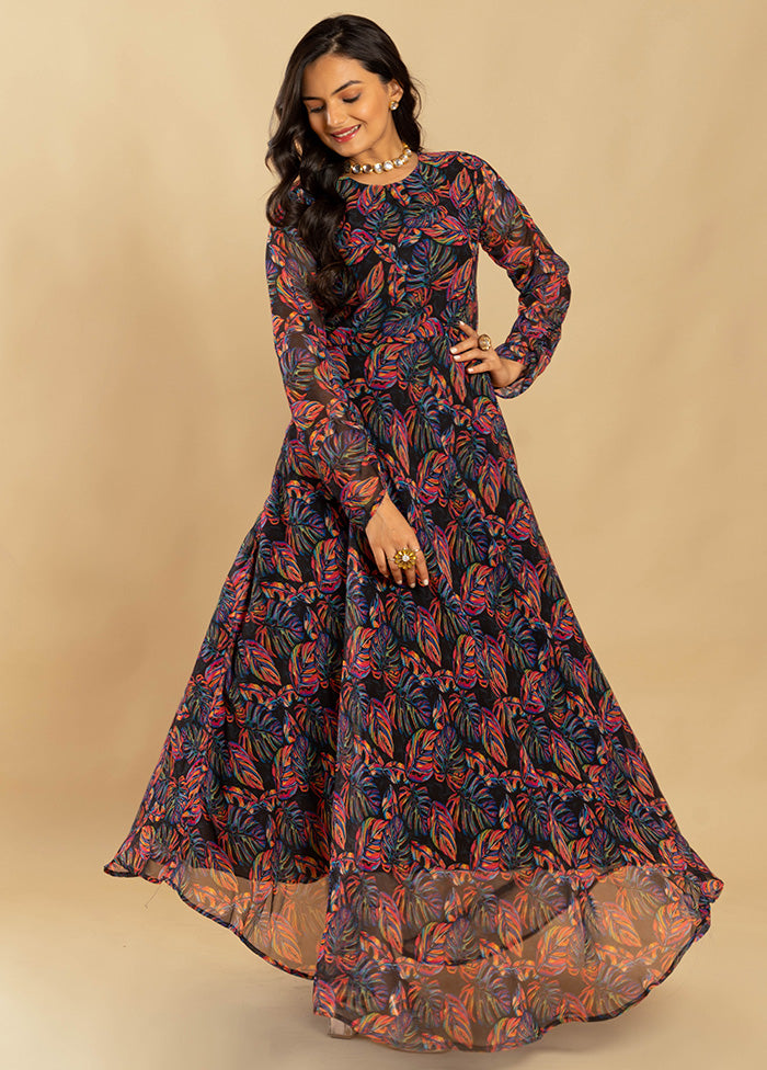 Multicolor Georgette Long Dress - Indian Silk House Agencies