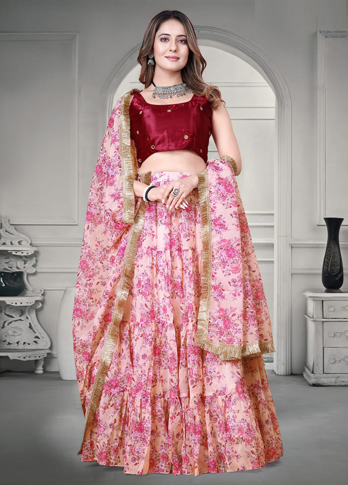 3 Pc Multicolor Net Semi Stitched Lehenga Set - Indian Silk House Agencies
