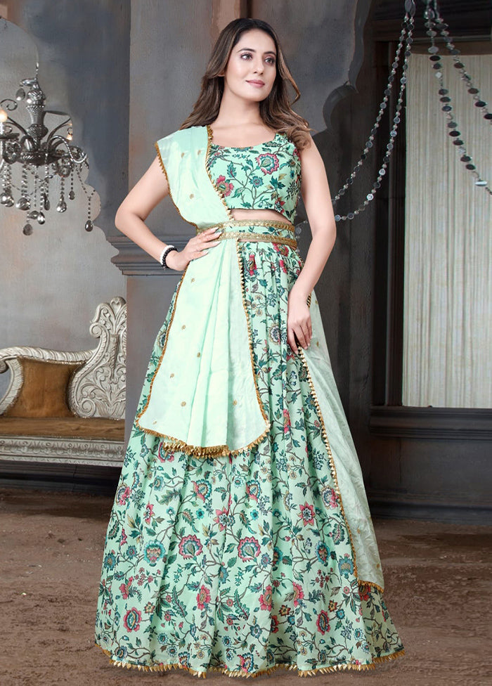 3 Pc Multicolor Net Semi Stitched Lehenga Set - Indian Silk House Agencies