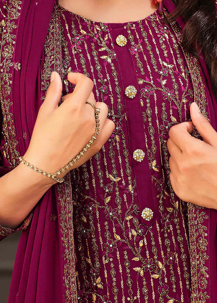 3 Pc Magenta Semi Stitched Georgette Suit Set VDSOT26062030 - Indian Silk House Agencies