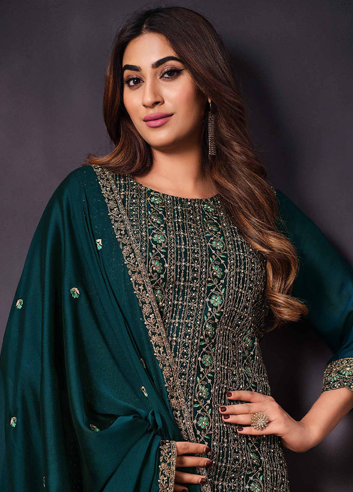 3 Pc Green Semi Stitched Georgette Suit Set VDSOT26062025 - Indian Silk House Agencies
