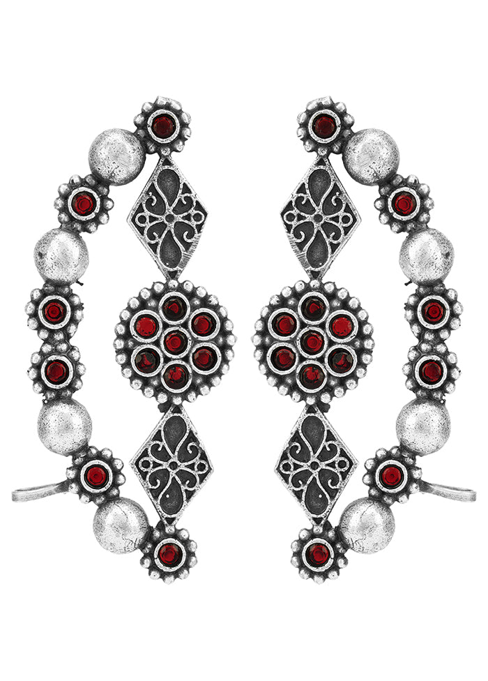 Silver Beads Pattern Silver Tone Brass Earrings - Indian Silk House Agencies