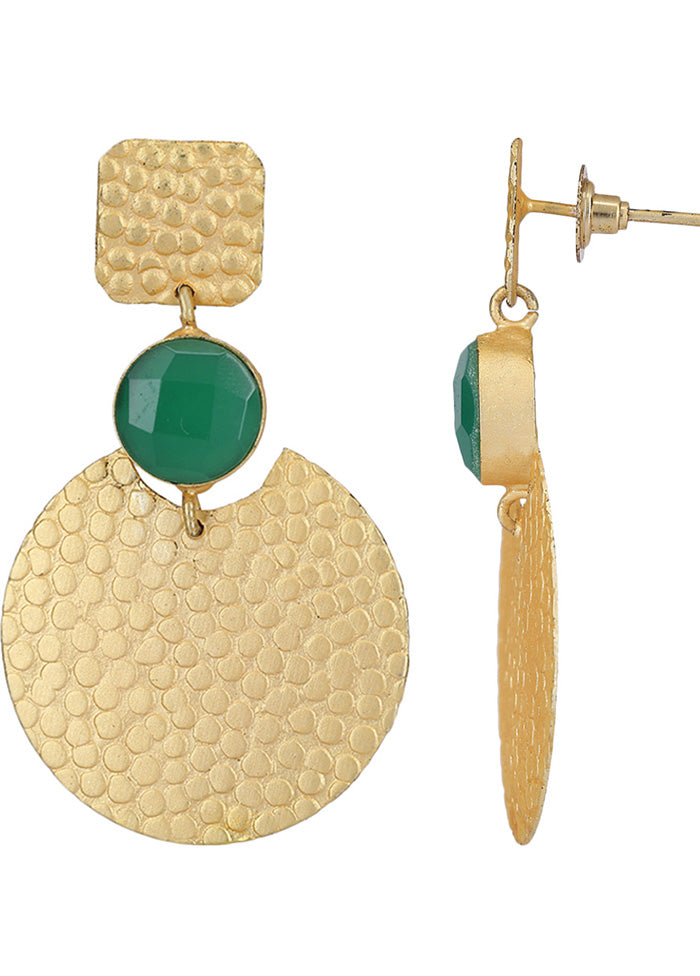 Round Shape Green Stone Matte Gold Earrings - Indian Silk House Agencies