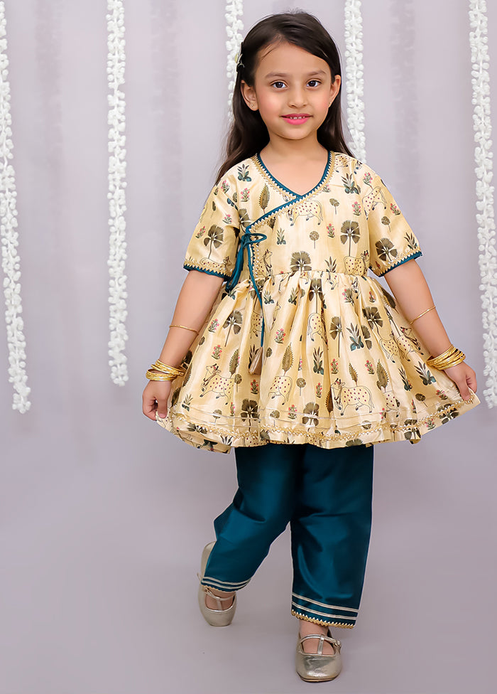 2 Pc Golden Silk Kurti Set