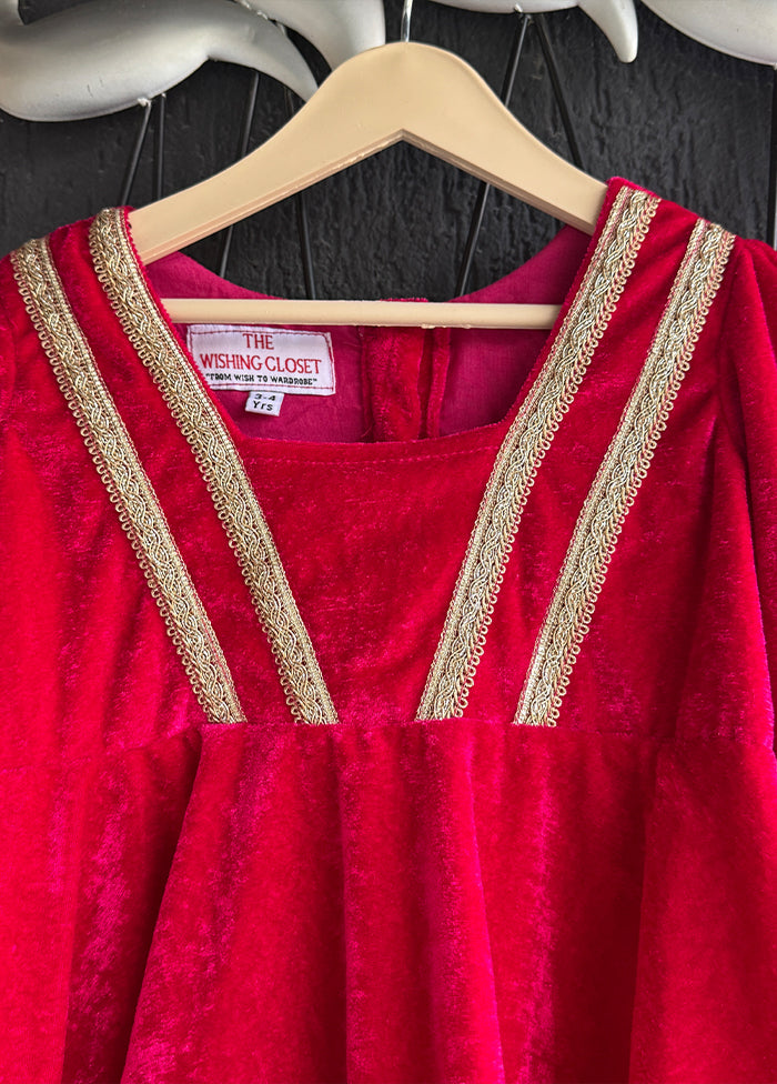 3 Pc Red Cotton Dhoti set with dupatta