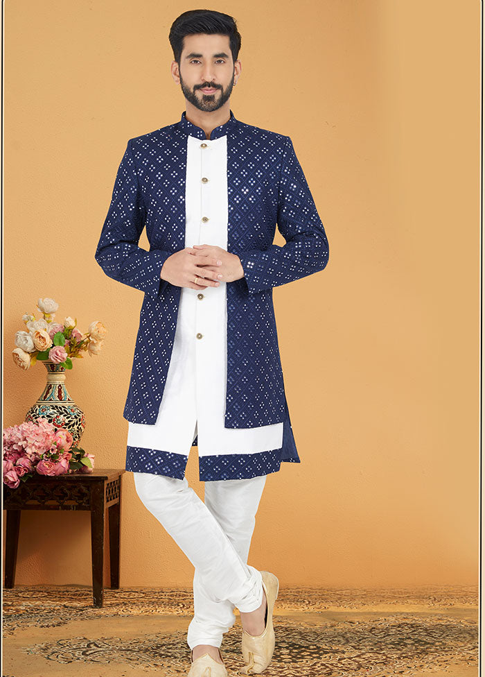 2 Pc Blue Georgette Kurta And Pajama Set - Indian Silk House Agencies