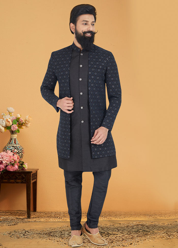 2 Pc Black Georgette Kurta And Pajama Set - Indian Silk House Agencies