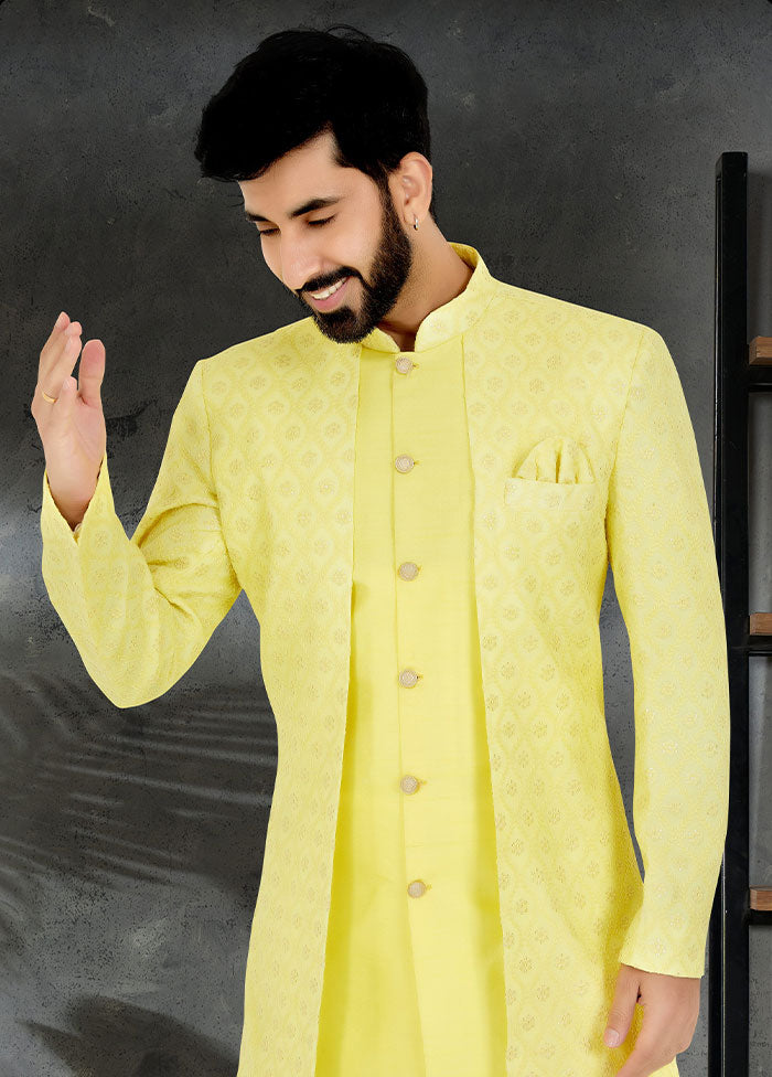 2 Pc Lime Yellow Georgette Kurta And Pajama Set - Indian Silk House Agencies