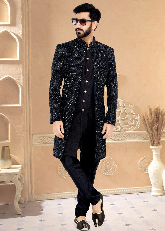 2 Pc Black Georgette Kurta And Pajama Set - Indian Silk House Agencies