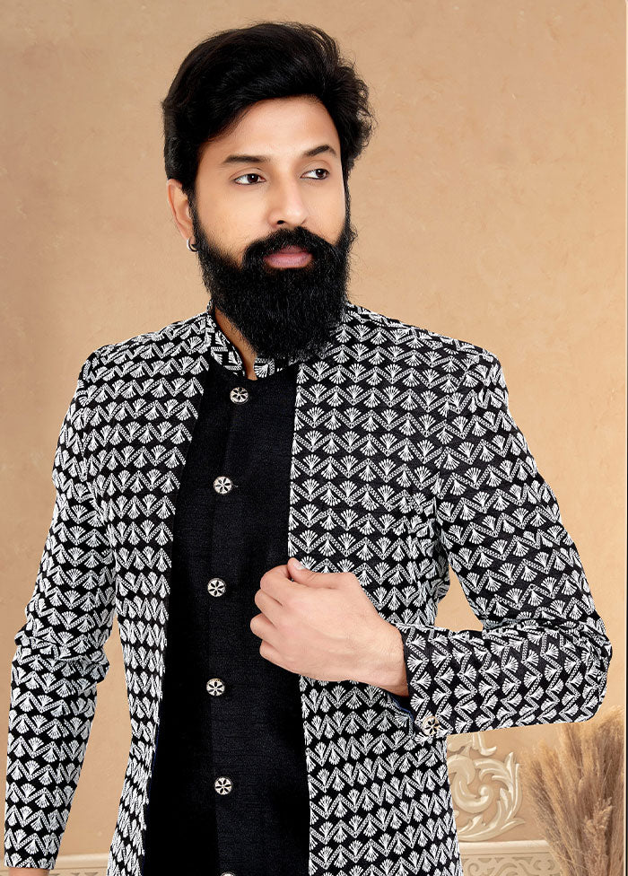2 Pc Black Cotton Kurta And Pajama Set - Indian Silk House Agencies