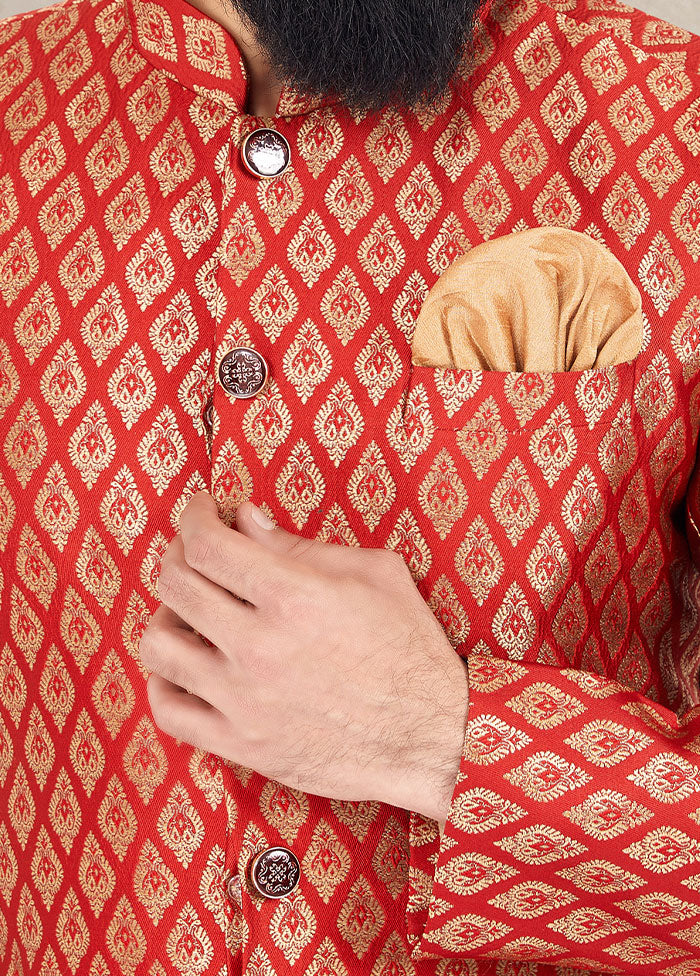 2 Pc Red Dupion Silk Kurta And Pajama Set - Indian Silk House Agencies