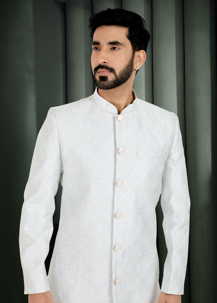2 Pc Grey Dupion Silk Kurta And Pajama Set - Indian Silk House Agencies