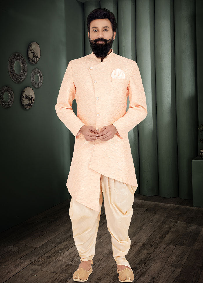 2 Pc Peach Cotton Kurta And Pajama Set - Indian Silk House Agencies
