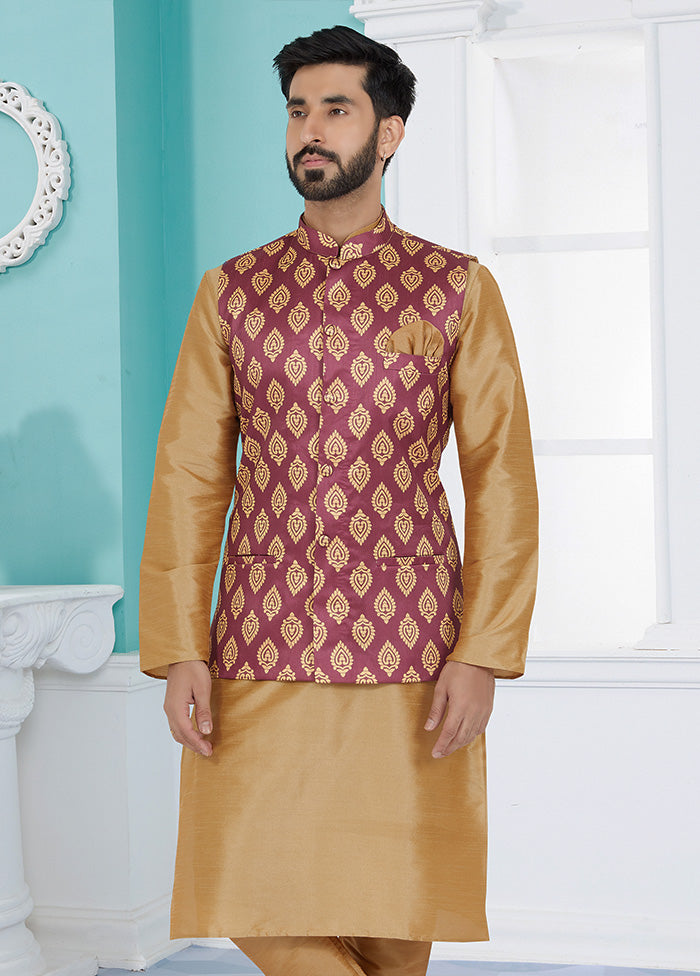 Pink Full Sleeves Mandarin Collar Waistcoat - Indian Silk House Agencies