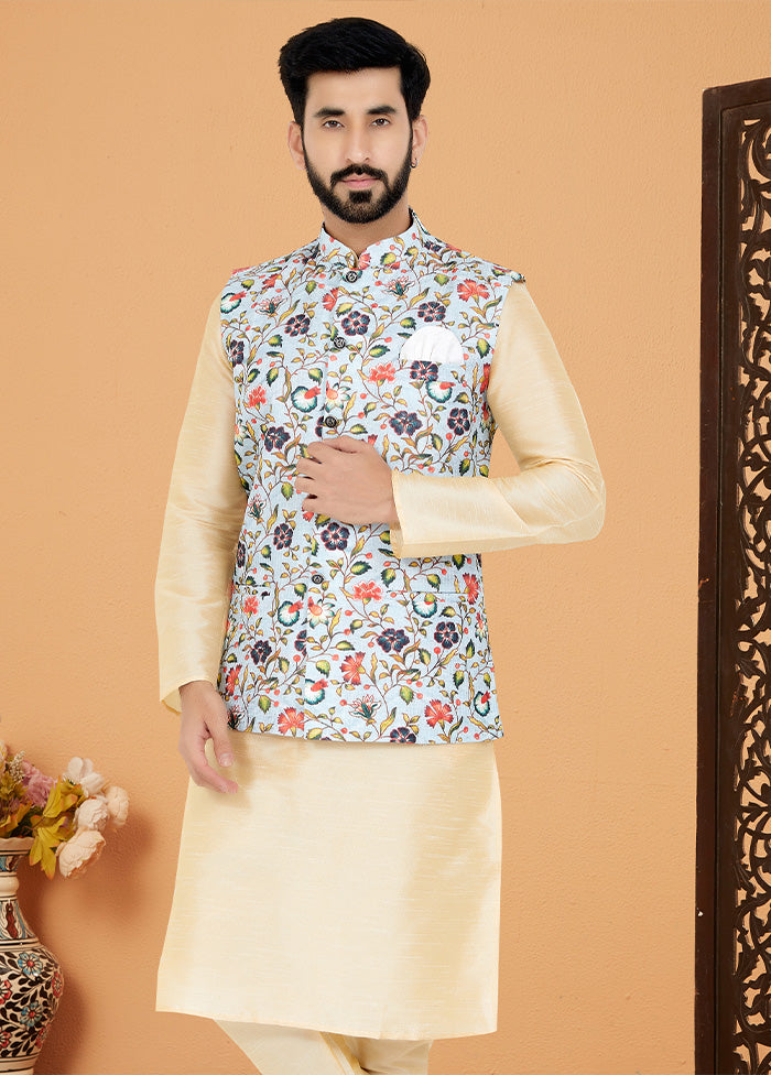 Multicolor Full Sleeves Mandarin Collar Waistcoat - Indian Silk House Agencies