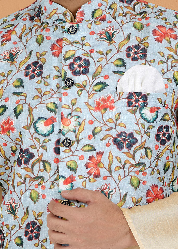 Multicolor Full Sleeves Mandarin Collar Waistcoat - Indian Silk House Agencies