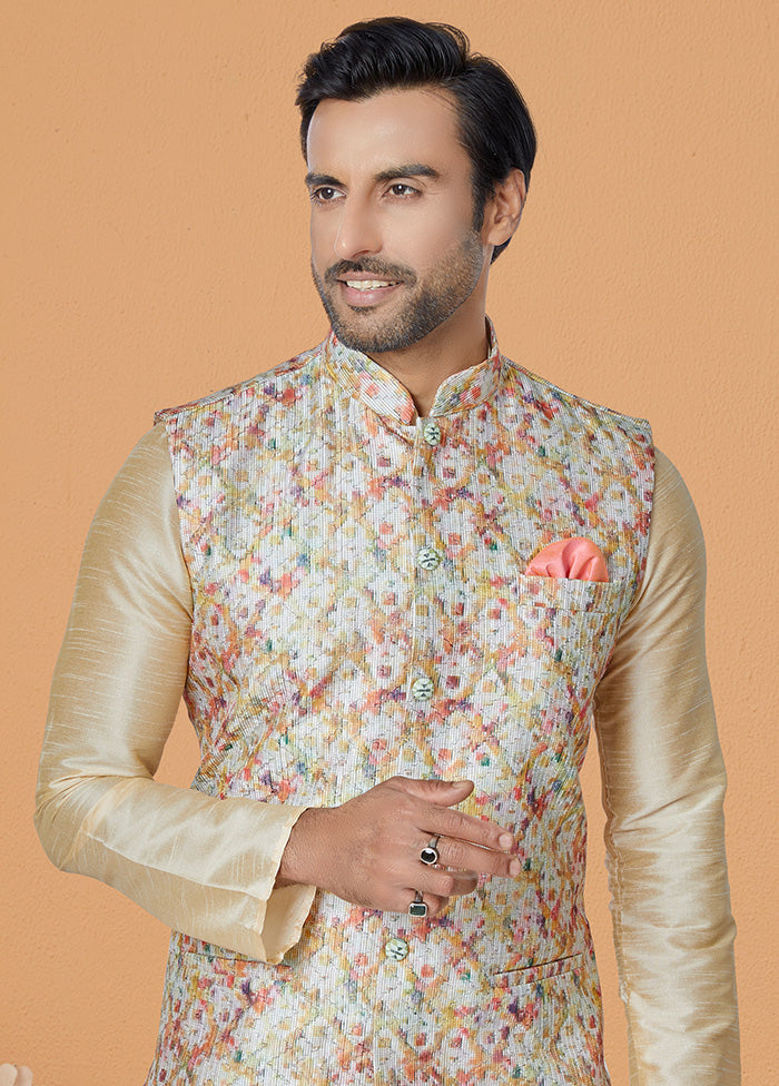 Multicolor Full Sleeves Mandarin Collar Waistcoat - Indian Silk House Agencies