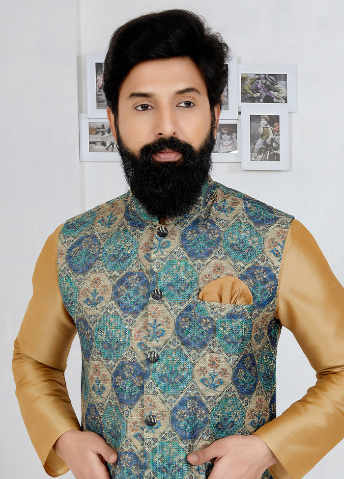 Multicolor Full Sleeves Mandarin Collar Waistcoat - Indian Silk House Agencies
