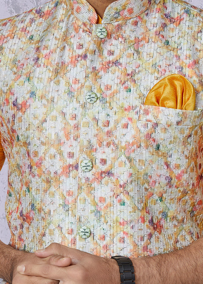 Multicolor Full Sleeves Mandarin Collar Waistcoat - Indian Silk House Agencies