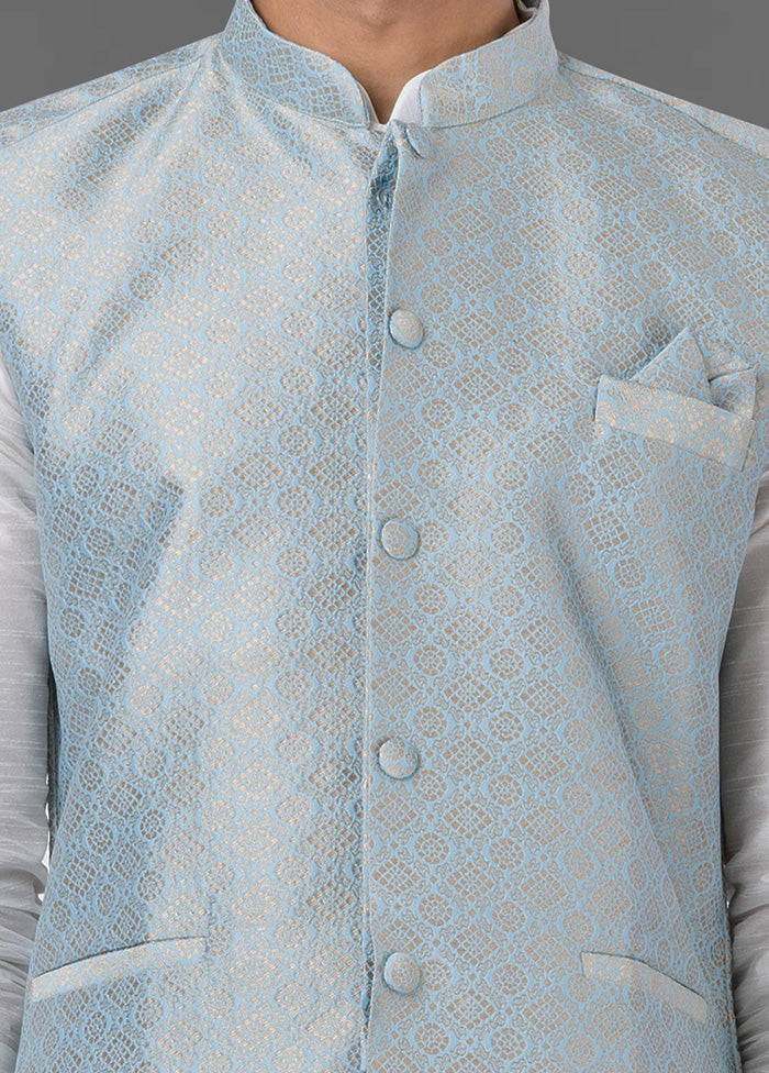 Multicolor Dupion Silk Full Sleeves Mandarin Collar Waistcoat - Indian Silk House Agencies