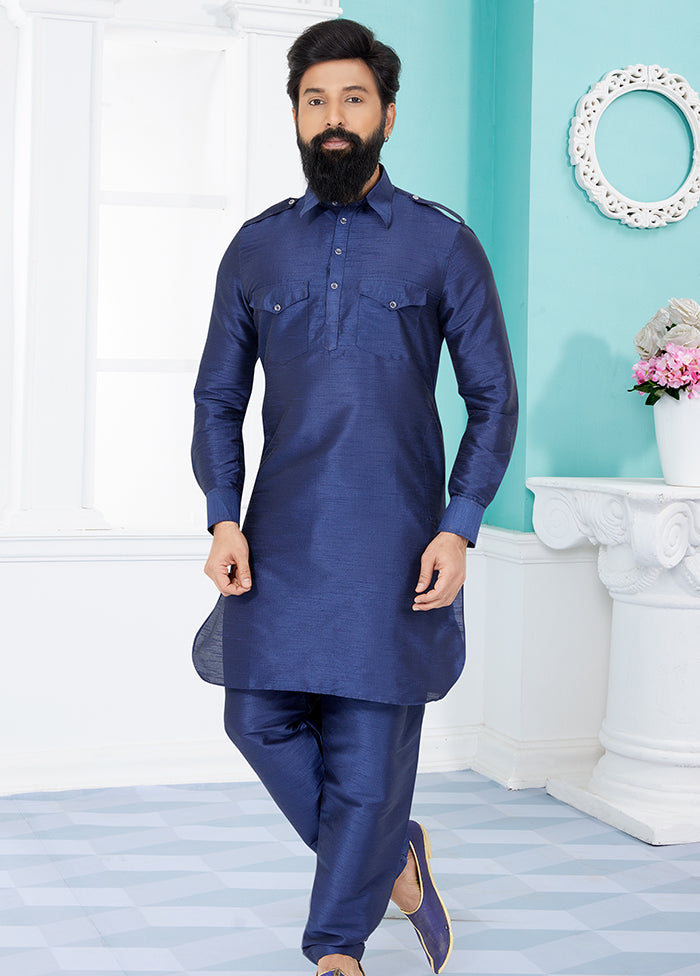 2 Pc Multicolor Dupion Silk Kurta Pajama Set - Indian Silk House Agencies