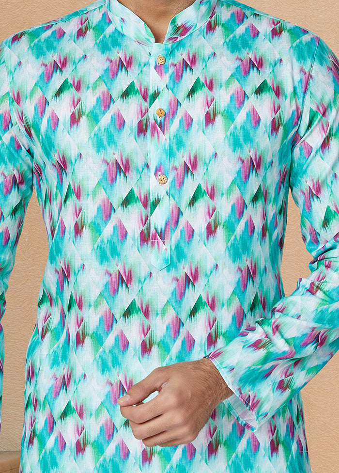 2 Pc Blue Cotton Kurta And Pajama Set - Indian Silk House Agencies