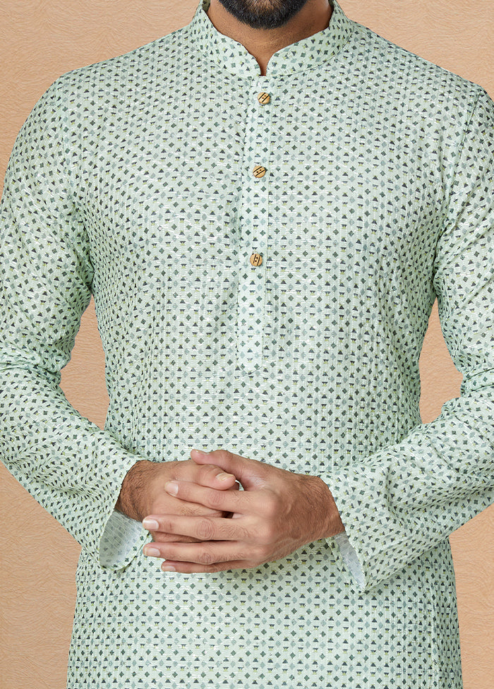 2 Pc Green Dupion Silk Kurta And Pajama Set - Indian Silk House Agencies