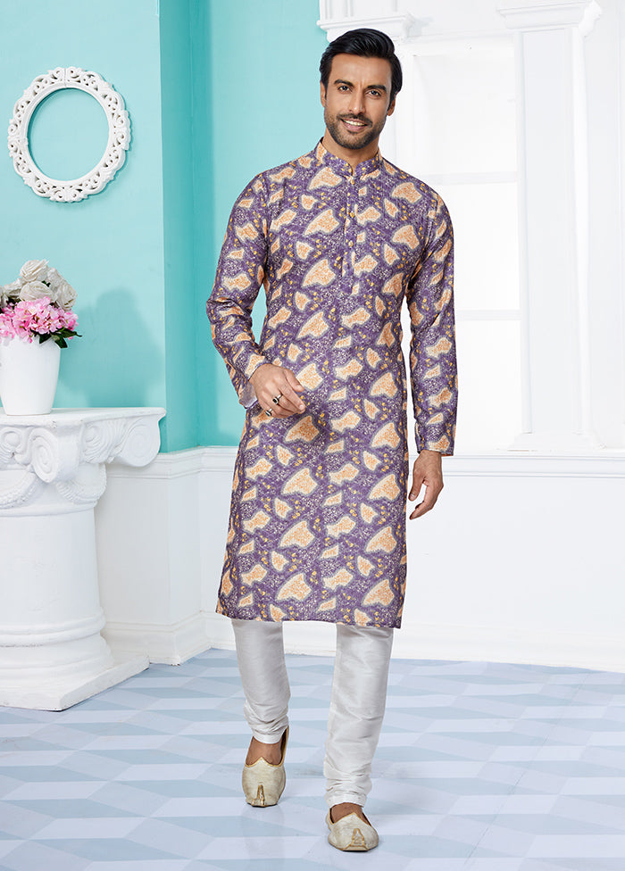 2 Pc Purple Dupion Silk Kurta And Pajama Set - Indian Silk House Agencies