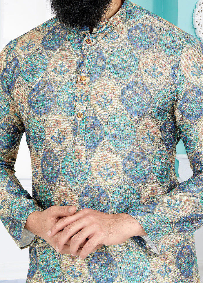 2 Pc Green Dupion Silk Kurta And Pajama Set - Indian Silk House Agencies