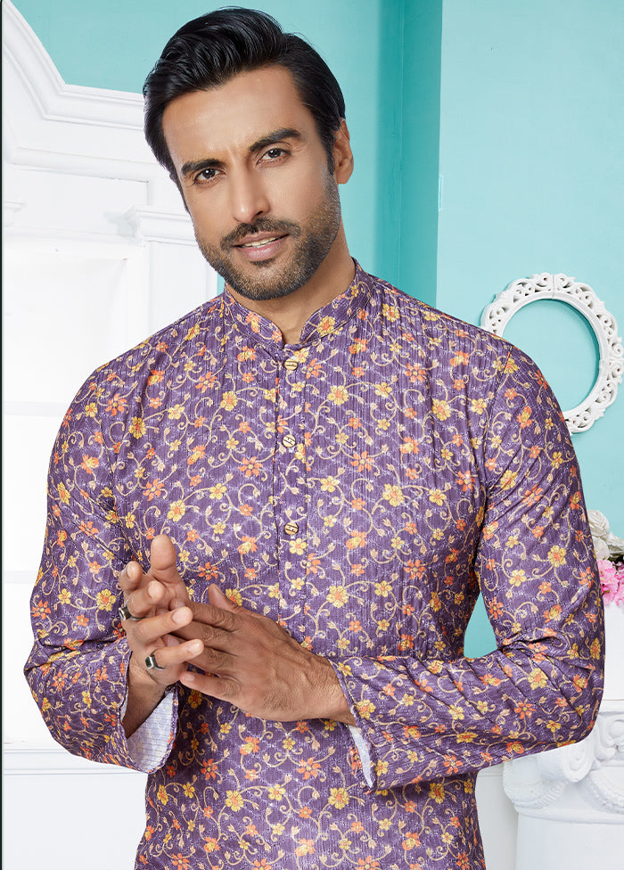 2 Pc Purple Dupion Silk Kurta And Pajama Set - Indian Silk House Agencies