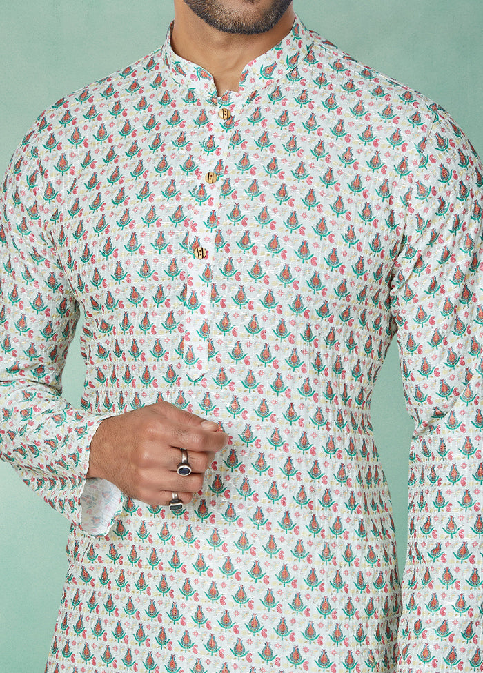 2 Pc White Dupion Silk Kurta And Pajama Set - Indian Silk House Agencies