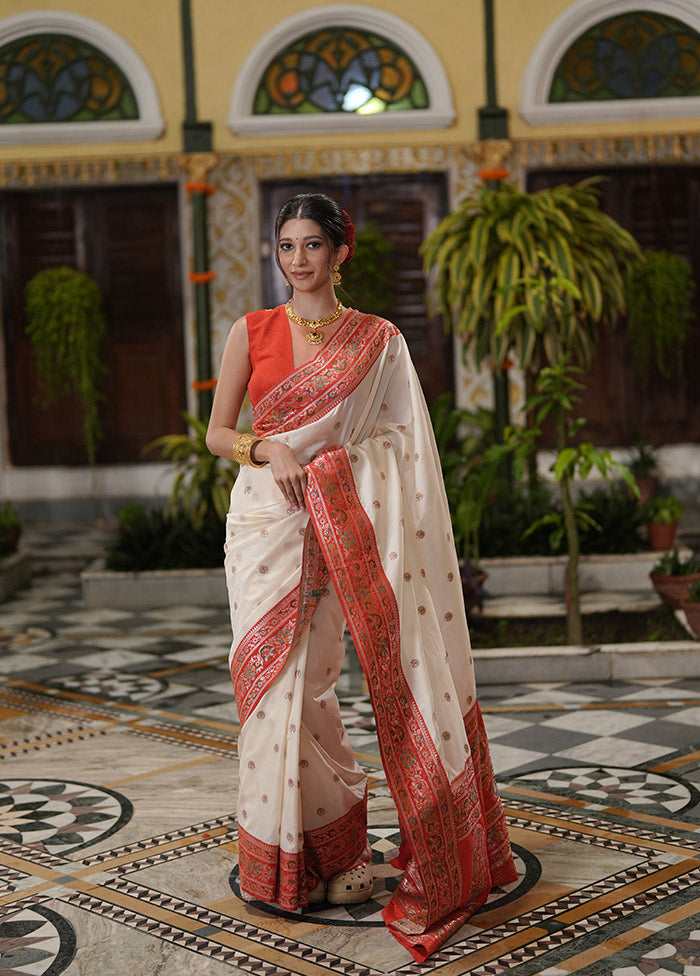 White Dupion Silk Saree With Blouse Piece
