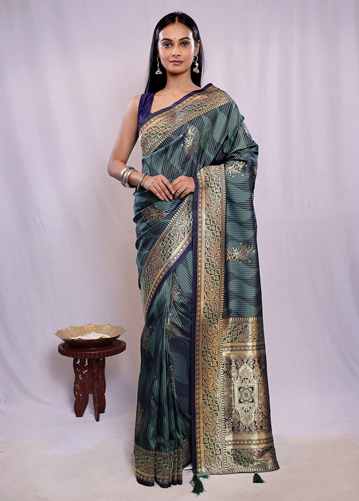 Green Dupion Silk Saree With Blouse Piece - Indian Silk House Agencies