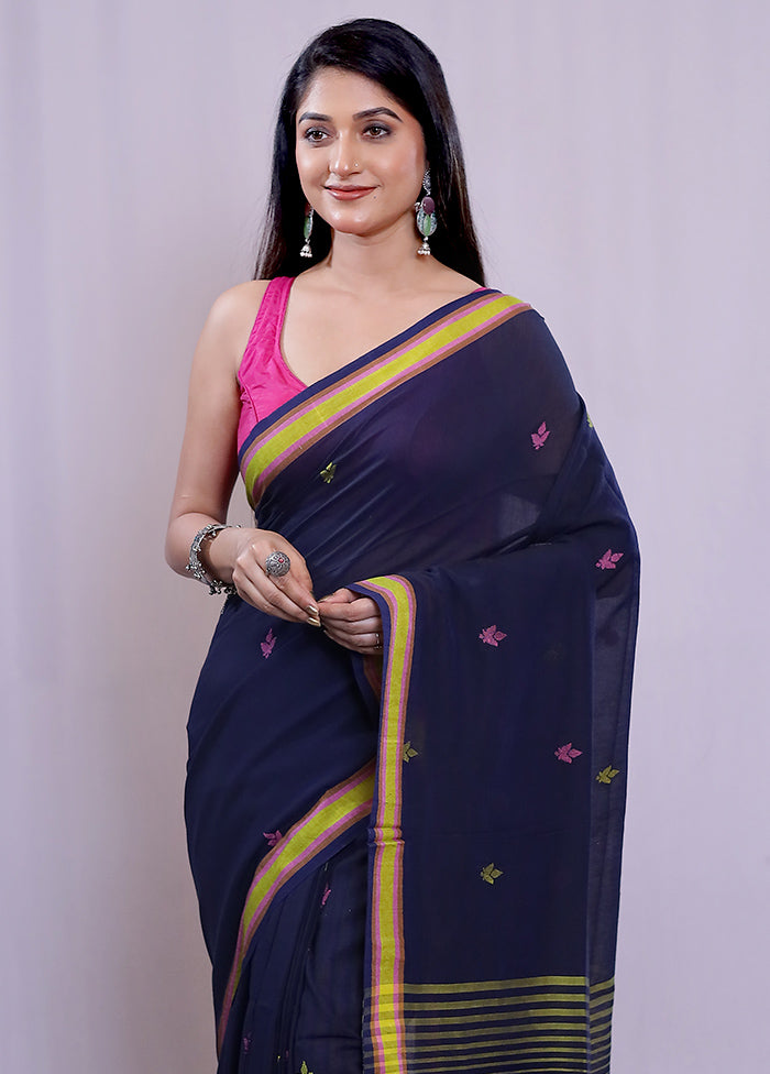 Blue Khadi Cotton Saree With Blouse Piece - Indian Silk House Agencies