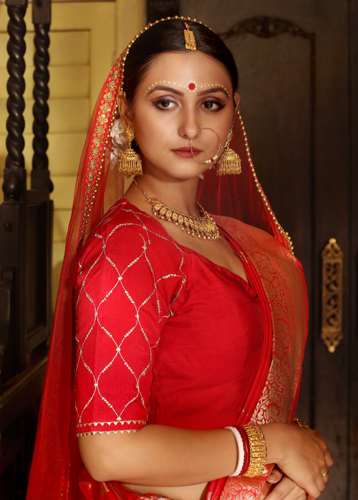 Red Dupion Silk Designer Blouse - Indian Silk House Agencies