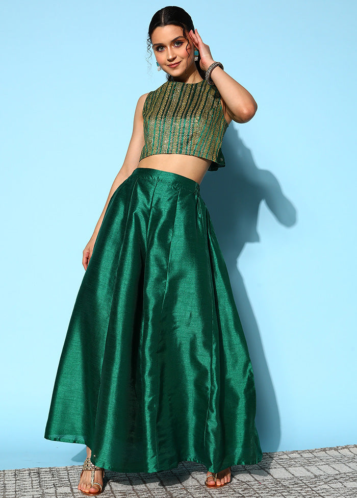 2 Pc Dark Green Readymade Silk Coord Set - Indian Silk House Agencies