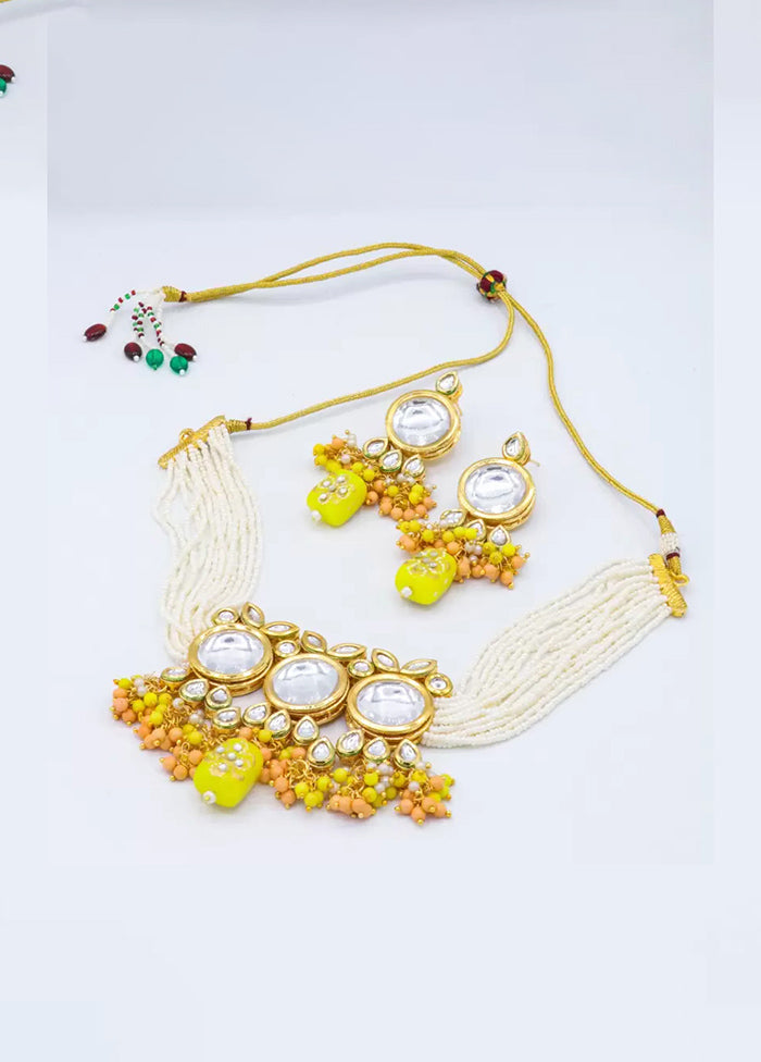 Yellow Beaded Polki Kundan Choker Set - Indian Silk House Agencies