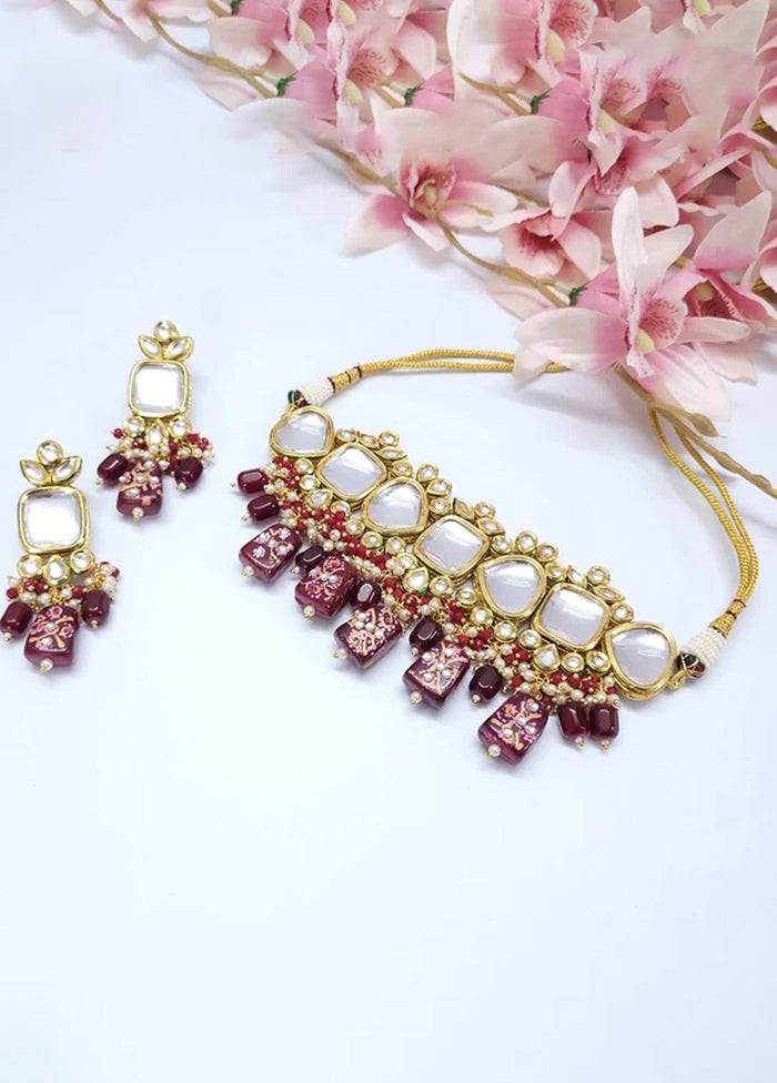 Wine Polki Kundan Choker Set - Indian Silk House Agencies