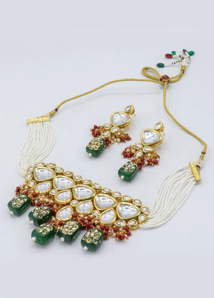 Bottle Green Beaded Kundan Choker Set - Indian Silk House Agencies
