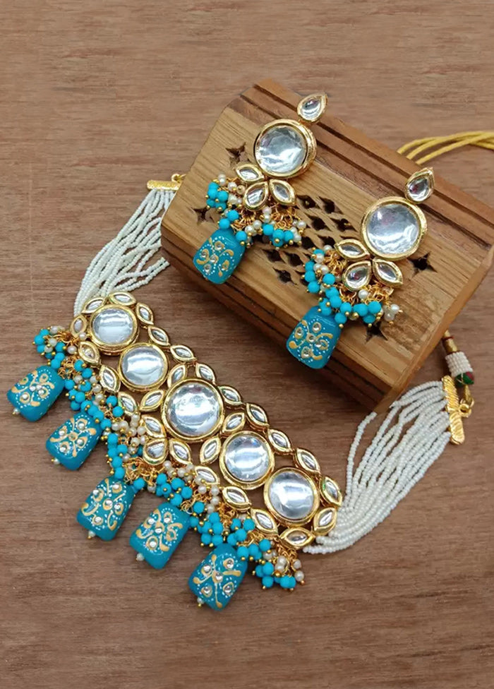 Blue Beaded Kundan Choker Set - Indian Silk House Agencies