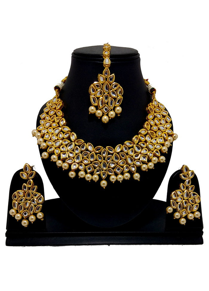 Hand Crafted Base Metal Alloy Gold Plated Kundan Stone Studded Jewellery Sets - Indian Silk House Agencies