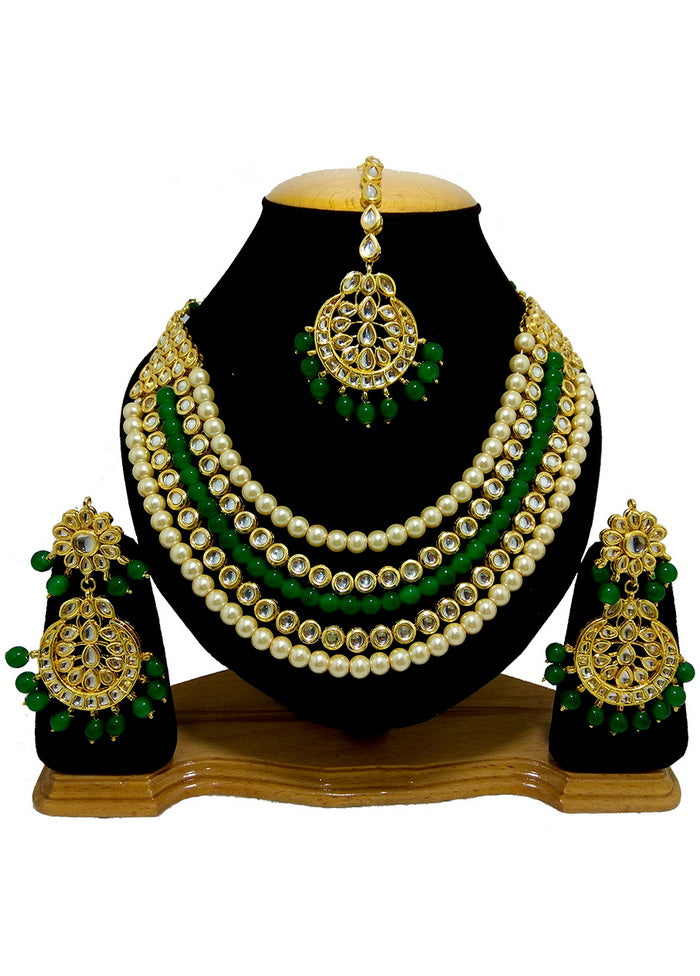 Hand Crafted Base Metal Alloy Gold Plated Kundan Stone Studded Jewellery Sets - Indian Silk House Agencies