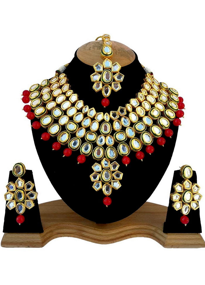 Hand Crafted Base Metal Alloy Gold Plated Kundan Stone Studded Jewellery Sets - Indian Silk House Agencies