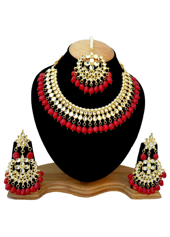 Hand Crafted Base Metal Alloy Gold Plated Kundan Stone Studded Jewellery Sets - Indian Silk House Agencies