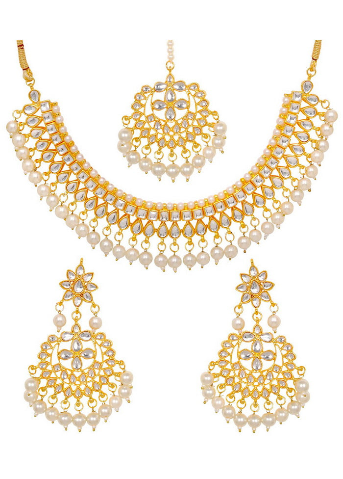 Hand Crafted Base Metal Alloy Gold Plated Kundan Stone Studded Jewellery Sets - Indian Silk House Agencies