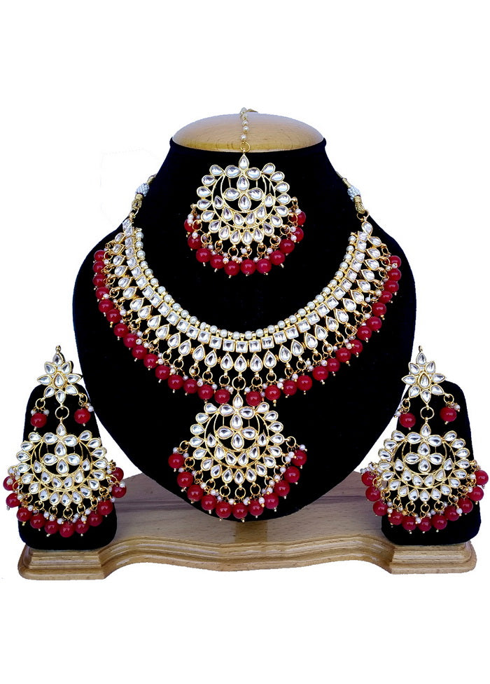 Hand Crafted Base Metal Alloy Gold Plated Kundan Stone Studded Jewellery Sets - Indian Silk House Agencies