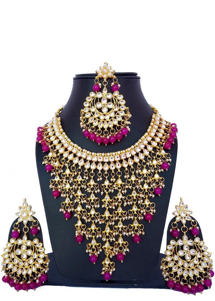 Hand Crafted Base Metal Alloy Gold Plated Kundan Stone Studded Jewellery Sets - Indian Silk House Agencies