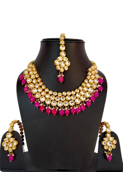 Hand Crafted Base Metal Alloy Gold Plated Kundan Stone Studded Jewellery Sets - Indian Silk House Agencies