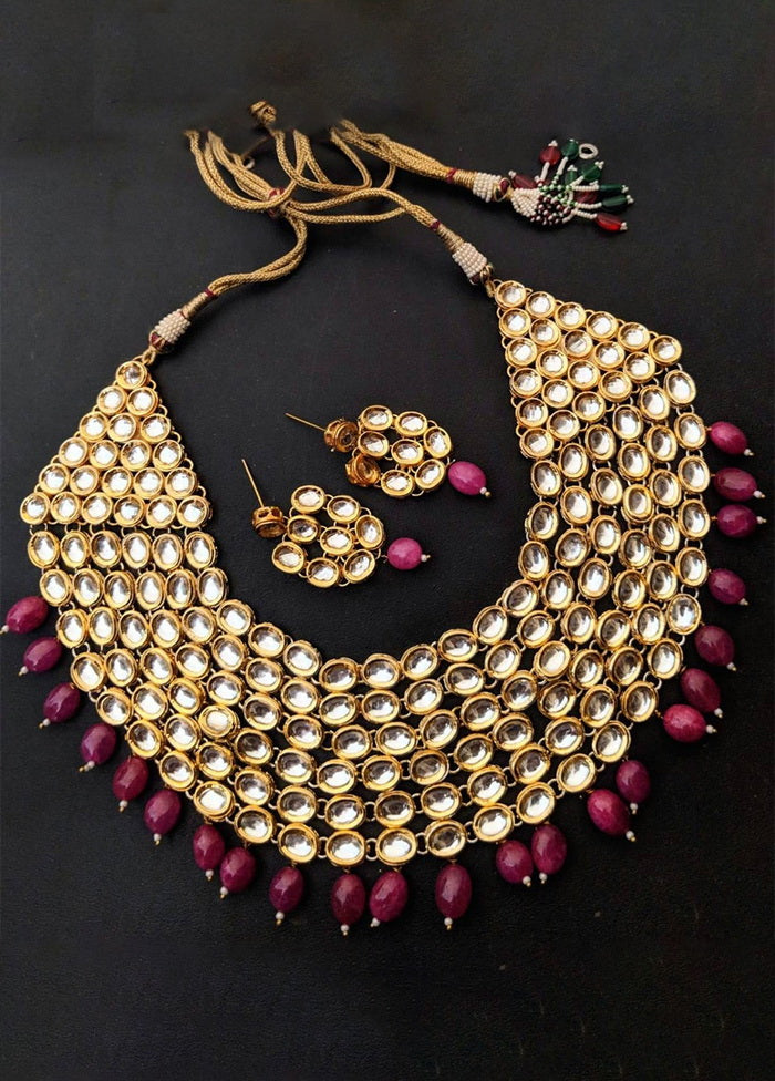 Hand Crafted Base Metal Alloy Gold Plated Kundan Stone Studded Jewellery Sets - Indian Silk House Agencies